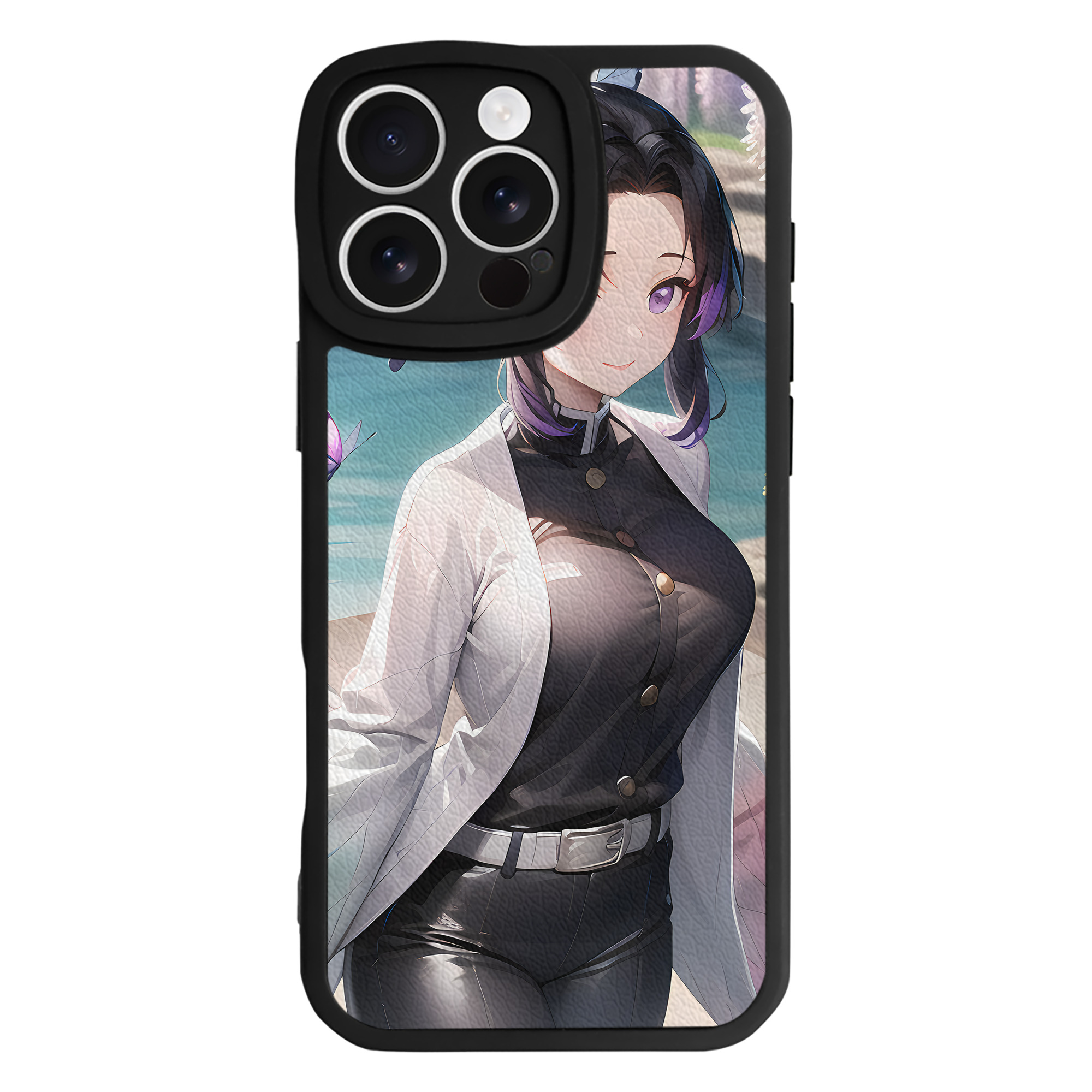 （画像用） 鬼滅の刃（きめつのやいば）蟲柱-胡蝶 しのぶ／こちょう しのぶ Kochou Shinobu 【iPhone 16シリーズ対応】シリコンスマホケース（レザー調） 材質：シリコン
